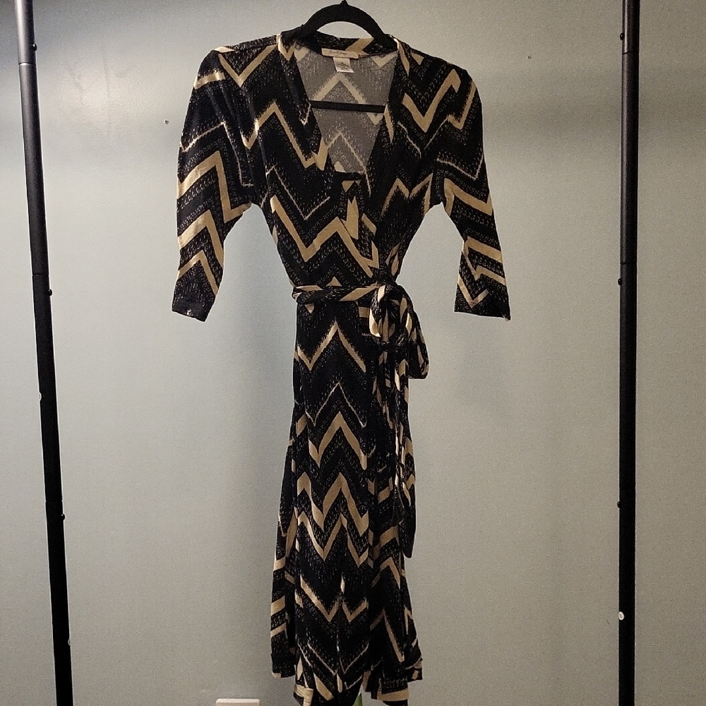 Everly Grey Black and Tan Wrap Sheath Dress